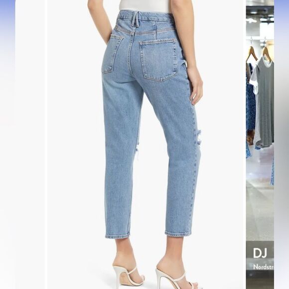 Good '90s Icon Distressed High Waist Crop Straight Leg Jeans Size 24 - Picture 11 of 12